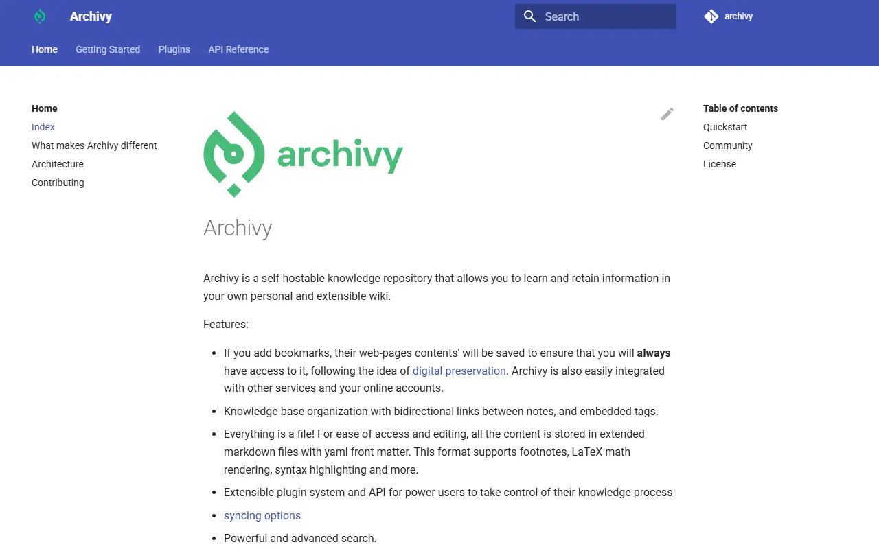 Archivy homepage screenshot