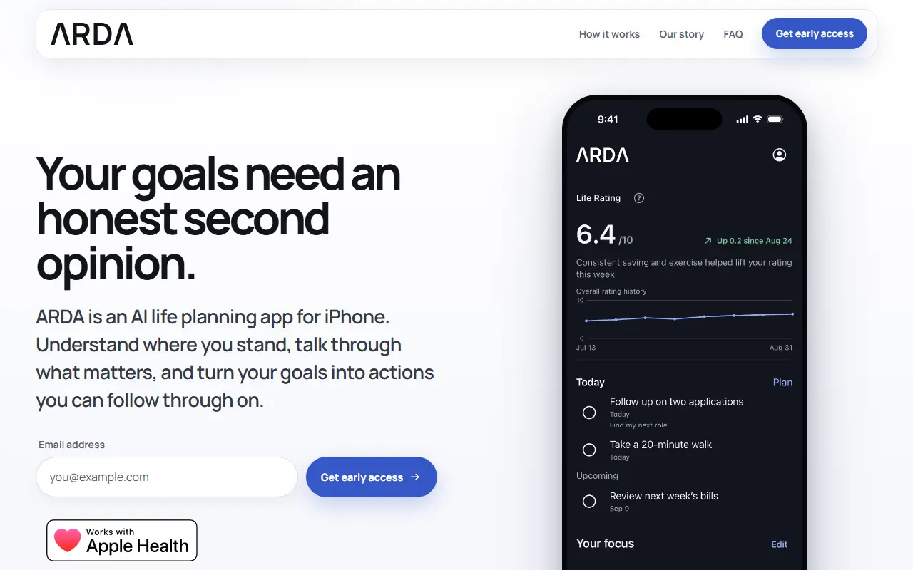 Arda AI homepage screenshot