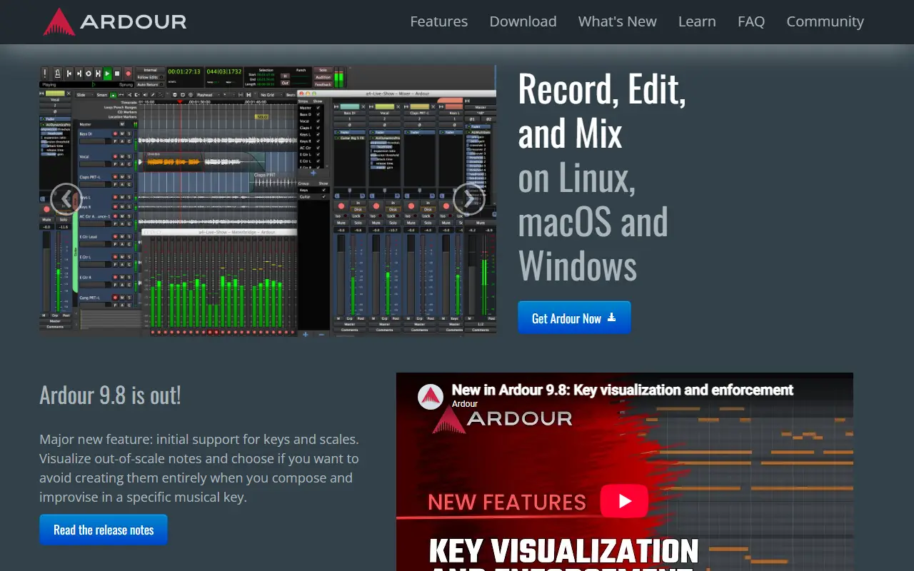 Ardour homepage screenshot
