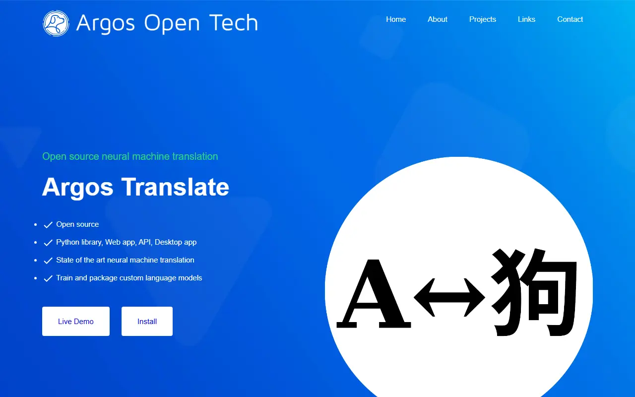 Argos Translate homepage screenshot