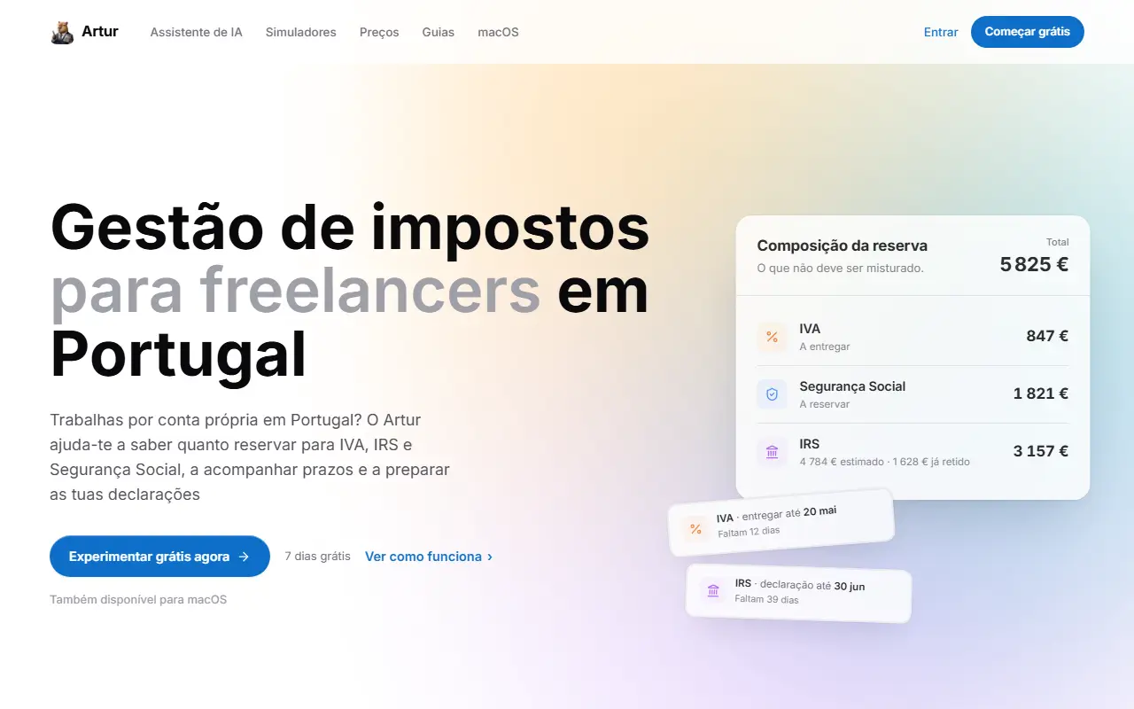 Artur homepage screenshot