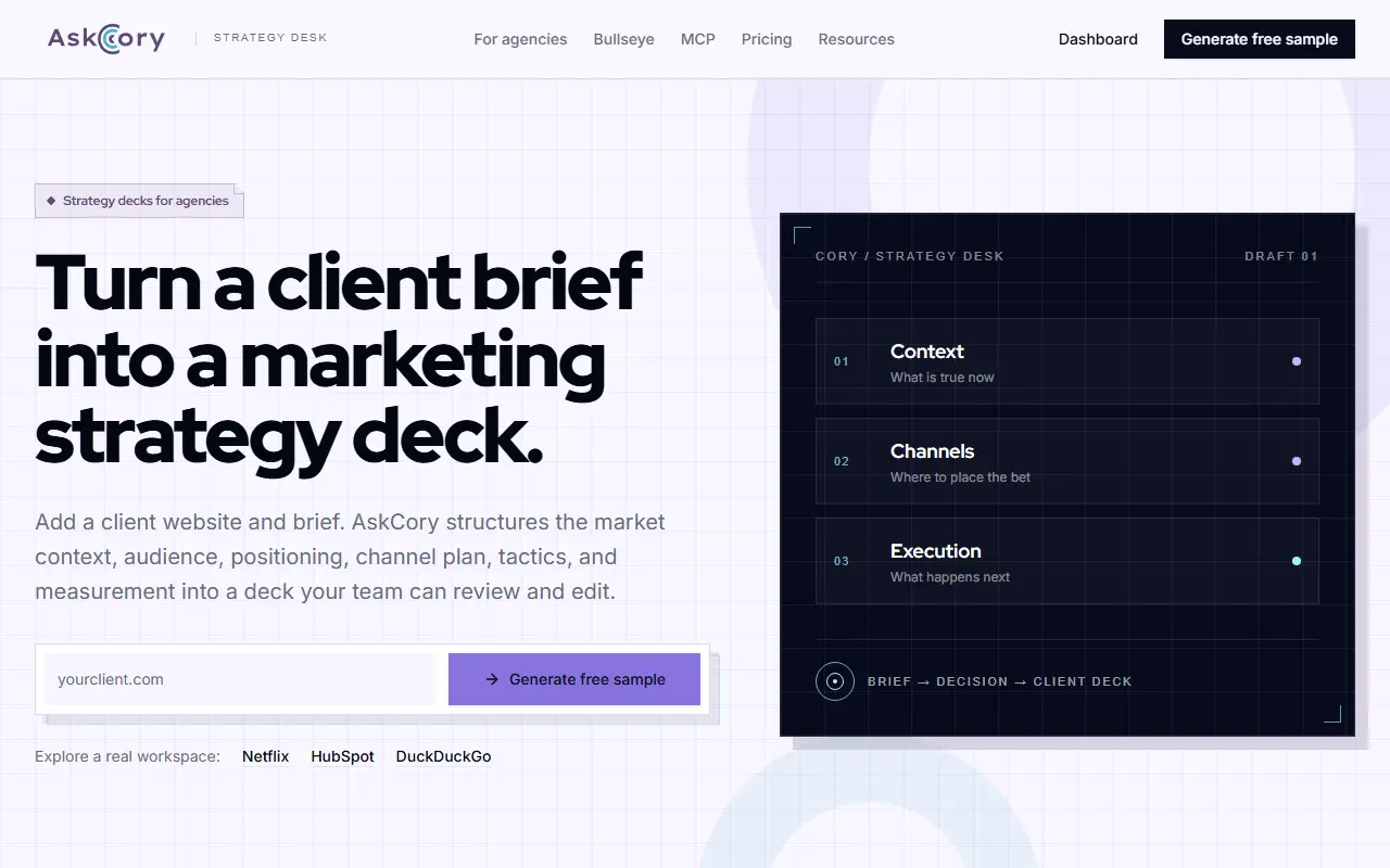 AskCory homepage screenshot