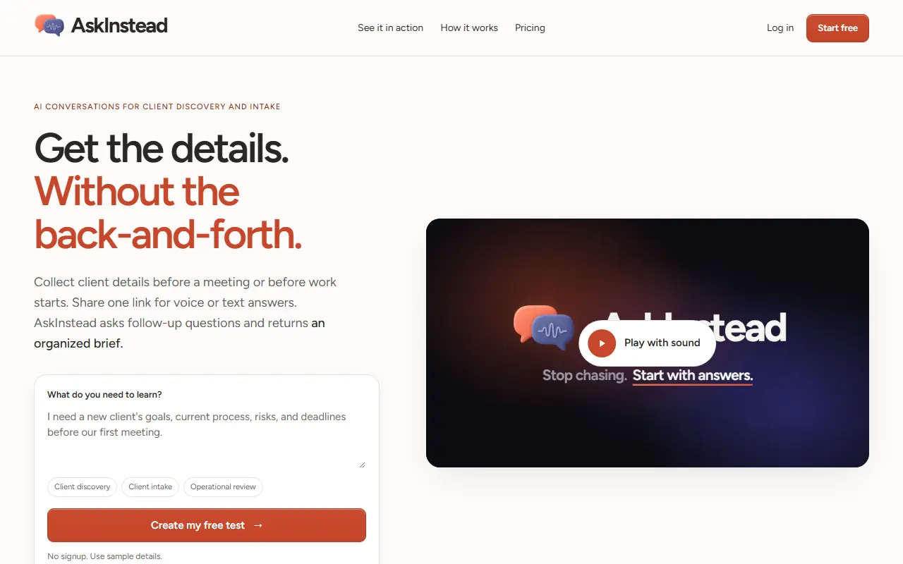 AskInstead homepage screenshot