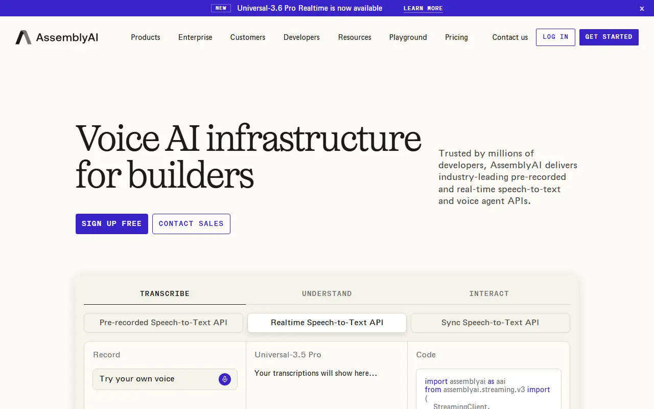 AssemblyAI homepage screenshot