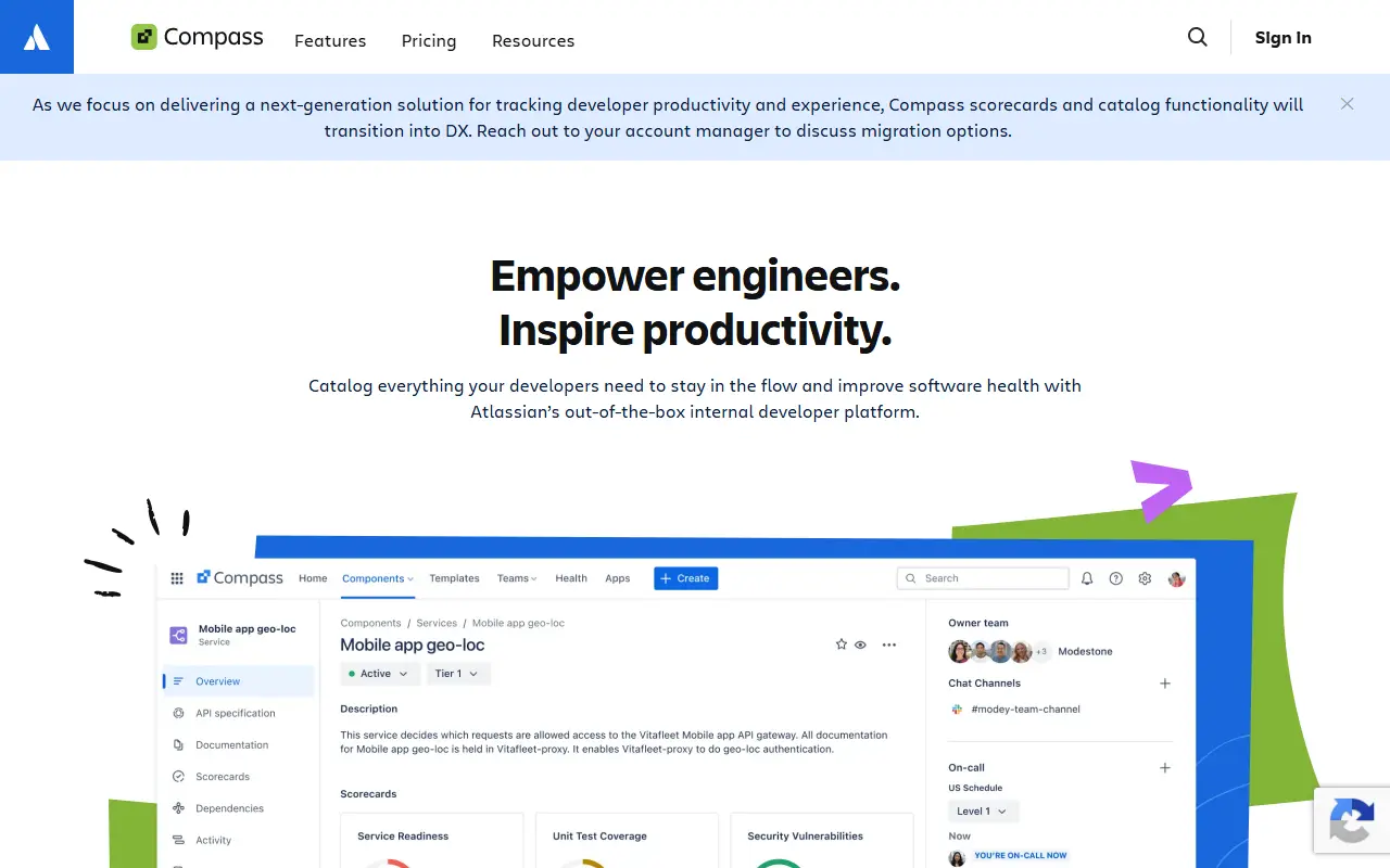 Atlassian Compass homepage screenshot