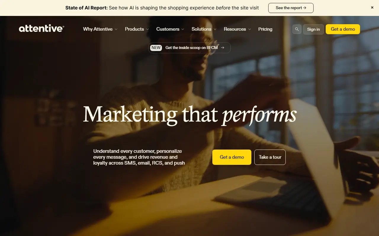 Attentive homepage screenshot