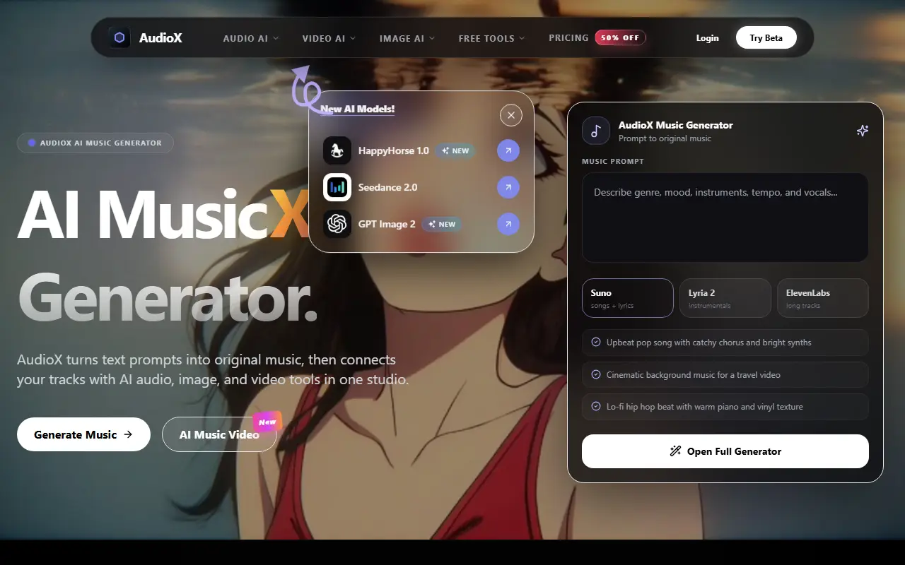 AudioX homepage screenshot