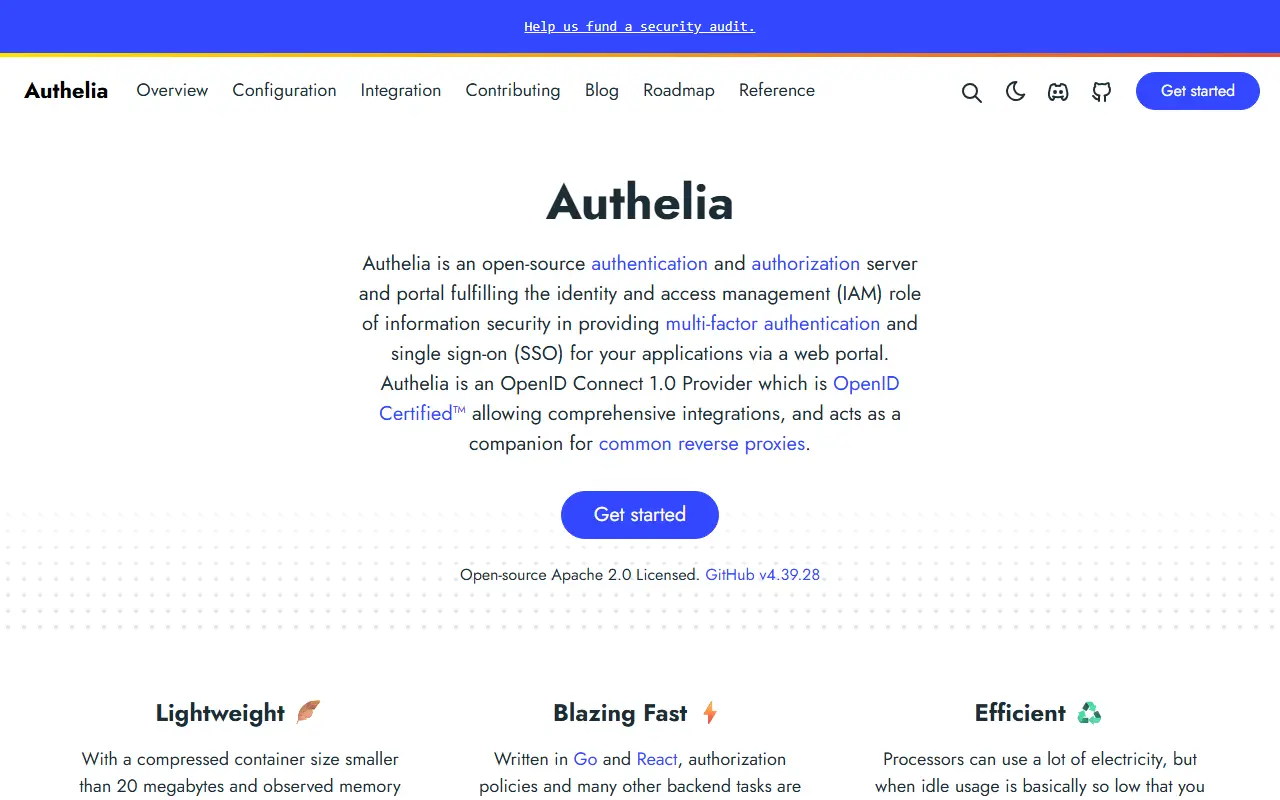 Authelia homepage screenshot