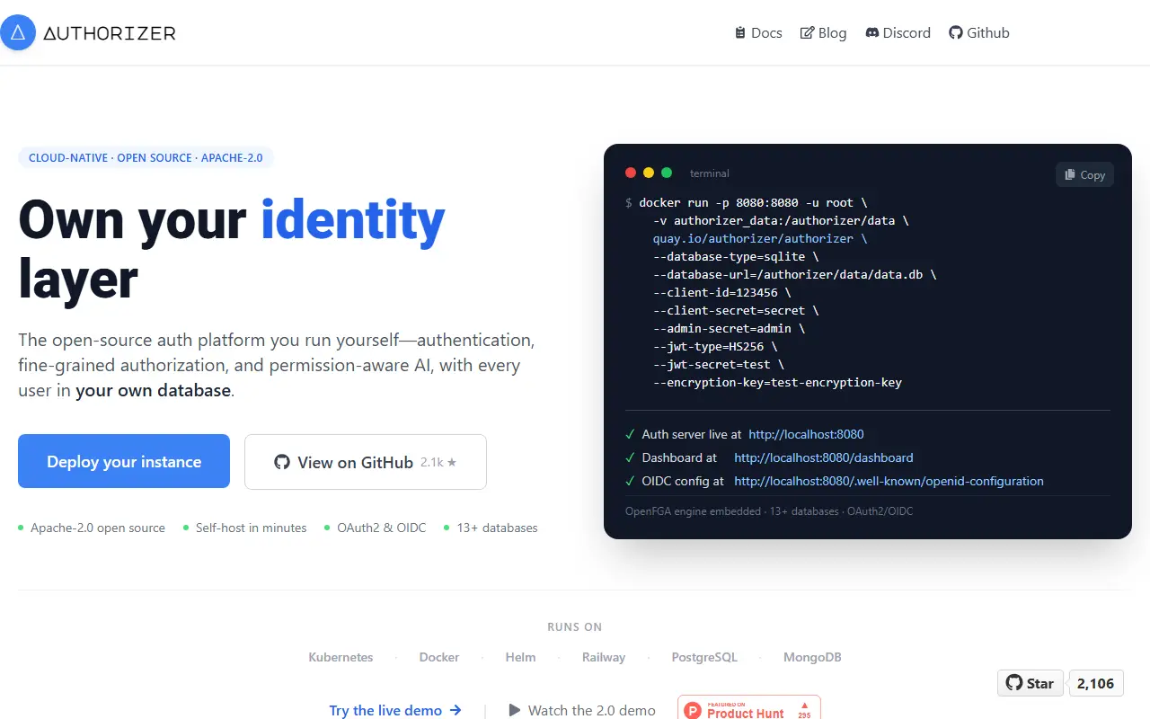 Authorizer homepage screenshot