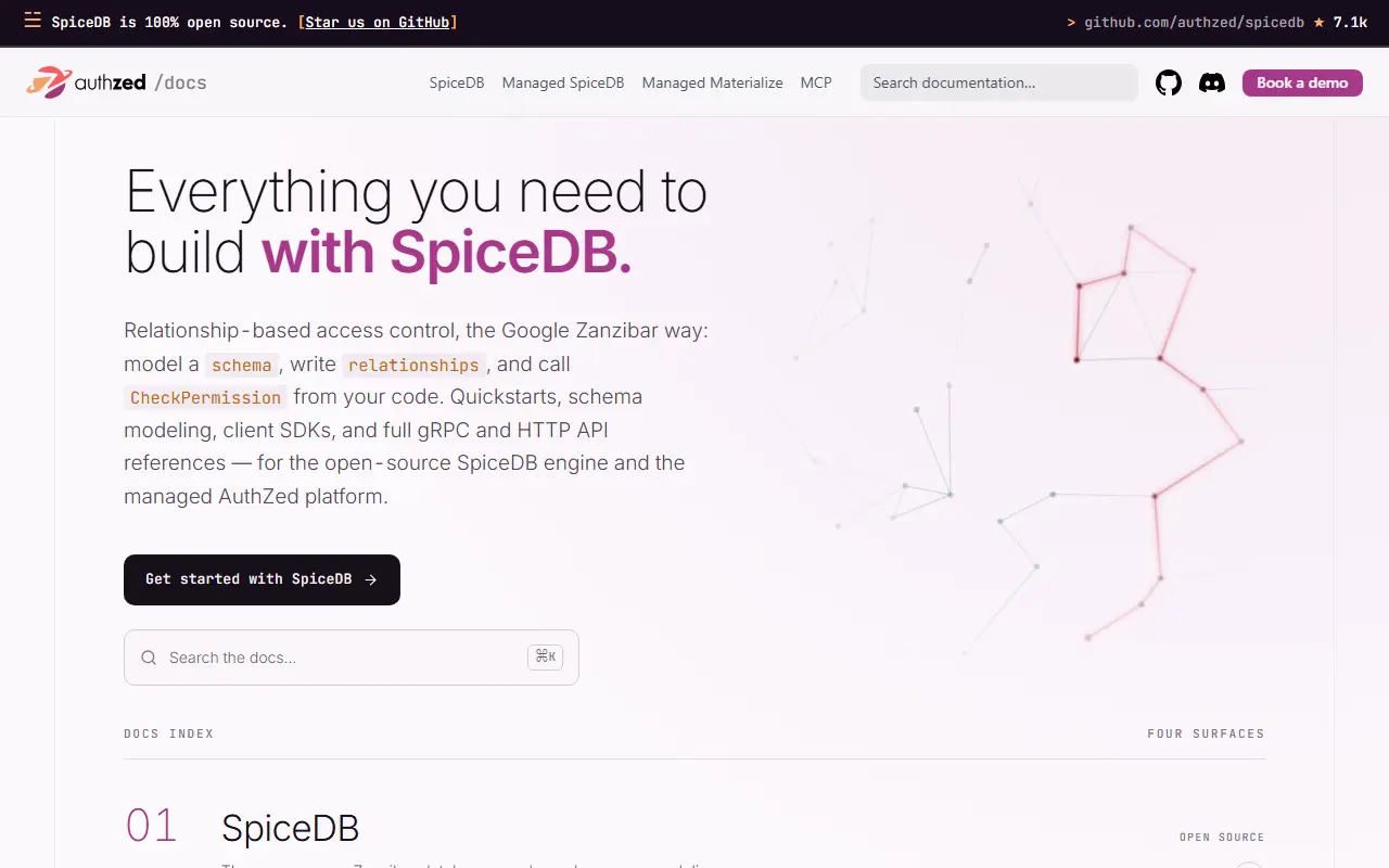 SpiceDB homepage screenshot