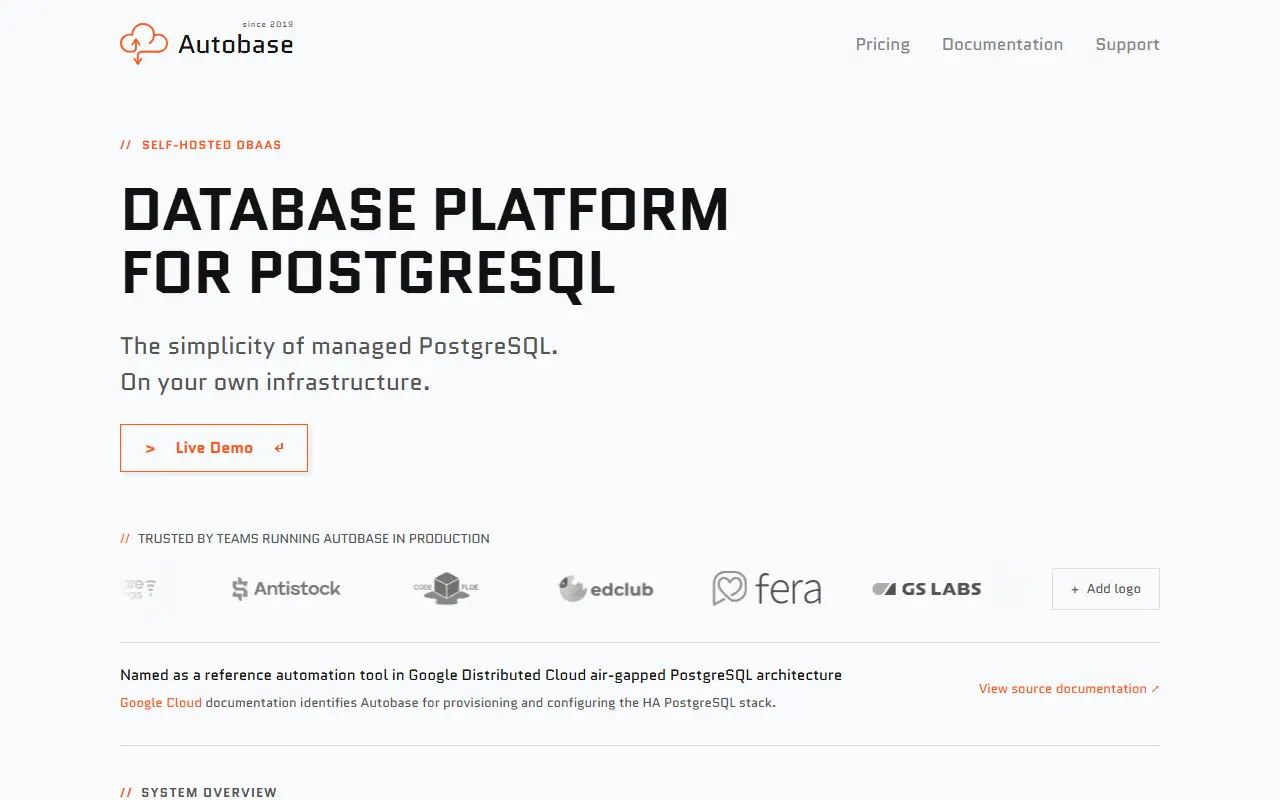 Autobase homepage screenshot