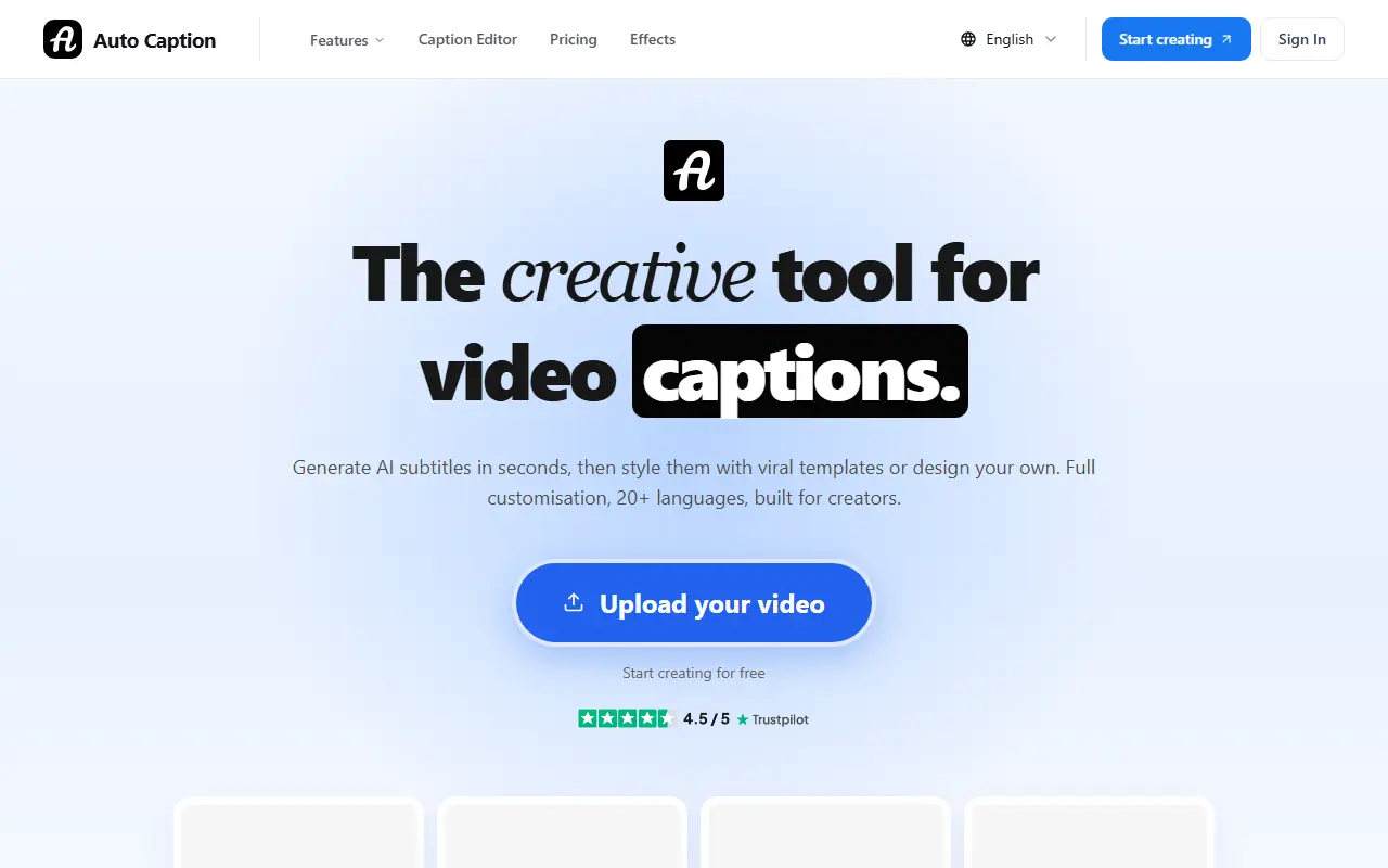 AutoCaptioner homepage screenshot