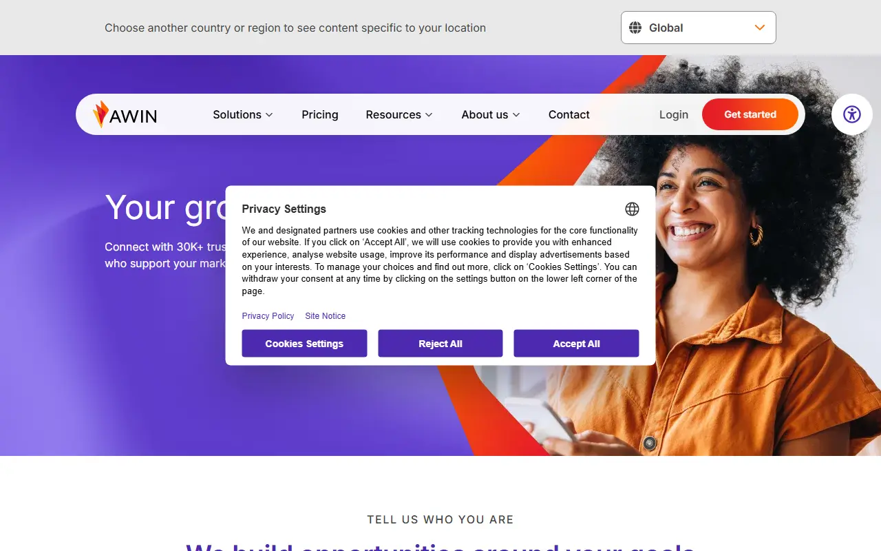 Awin homepage screenshot