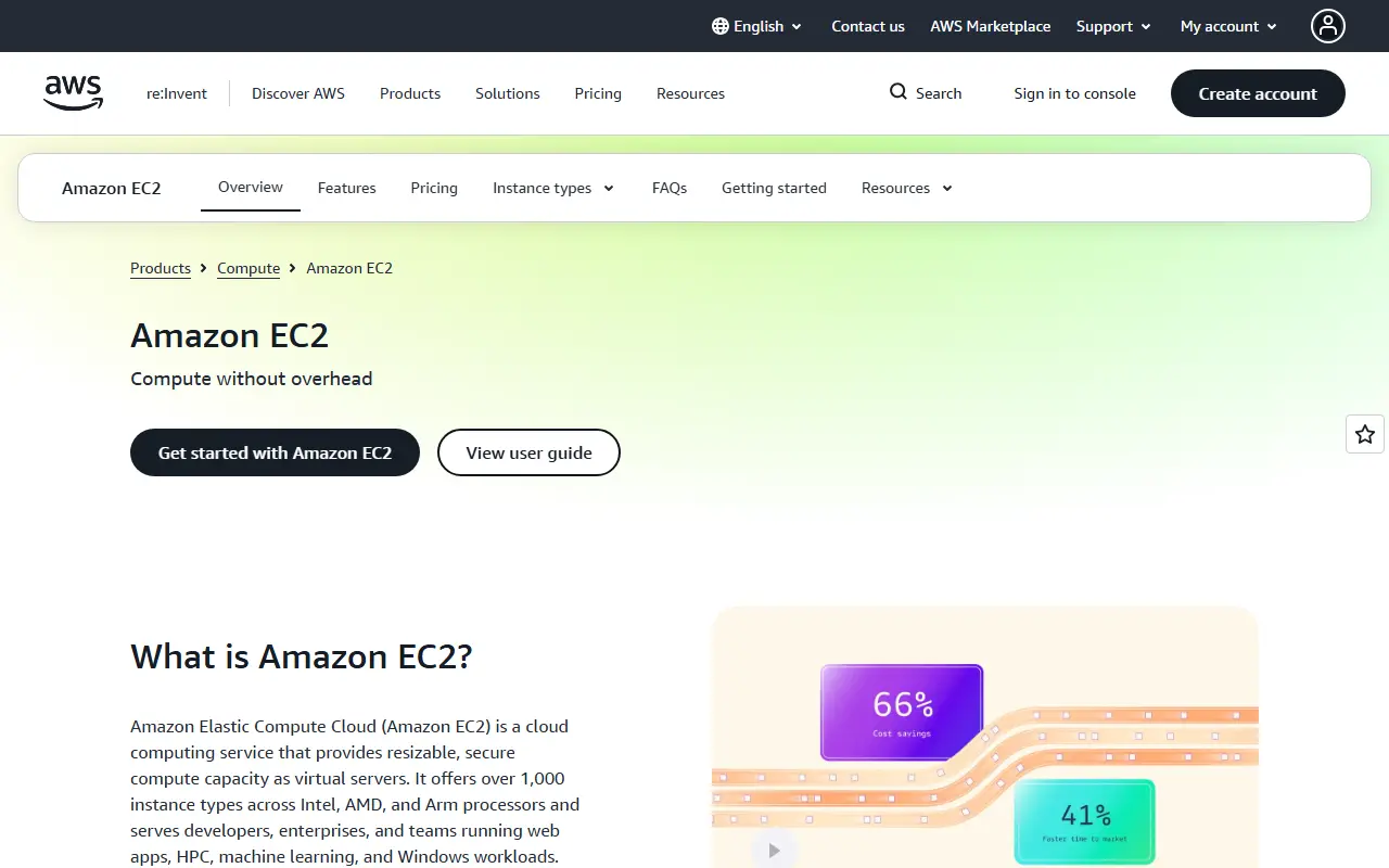 Amazon EC2 homepage screenshot