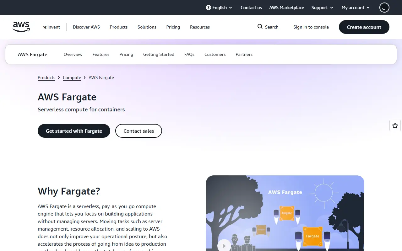 AWS Fargate homepage screenshot