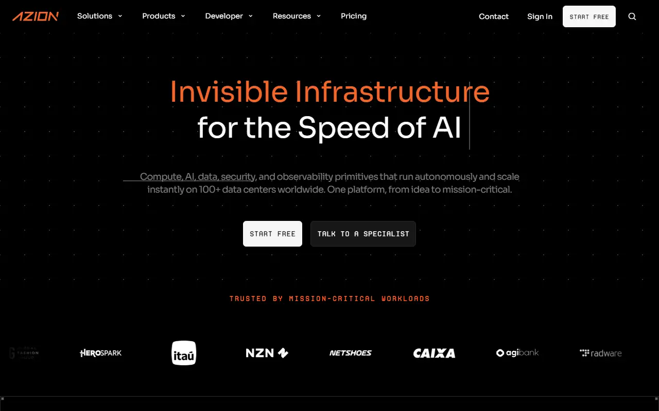 Azion homepage screenshot