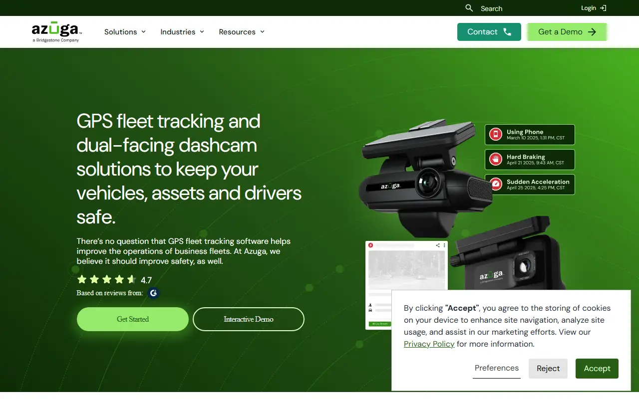 Azuga homepage screenshot