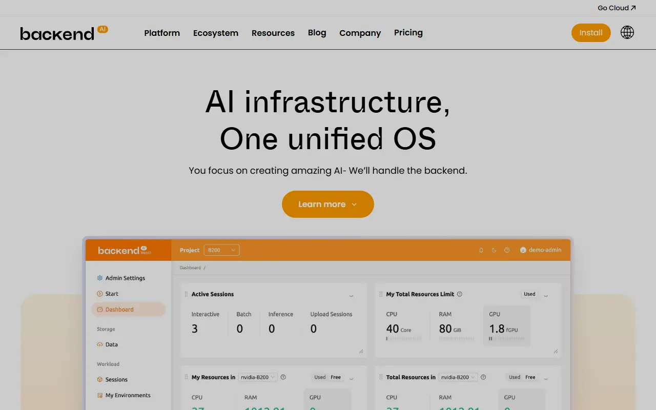 Backend.AI homepage screenshot