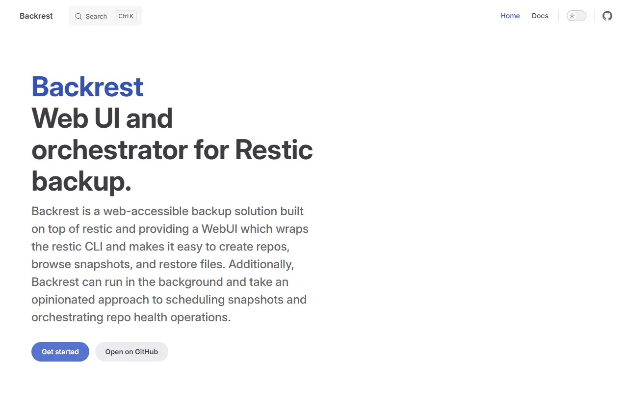 Backrest homepage screenshot