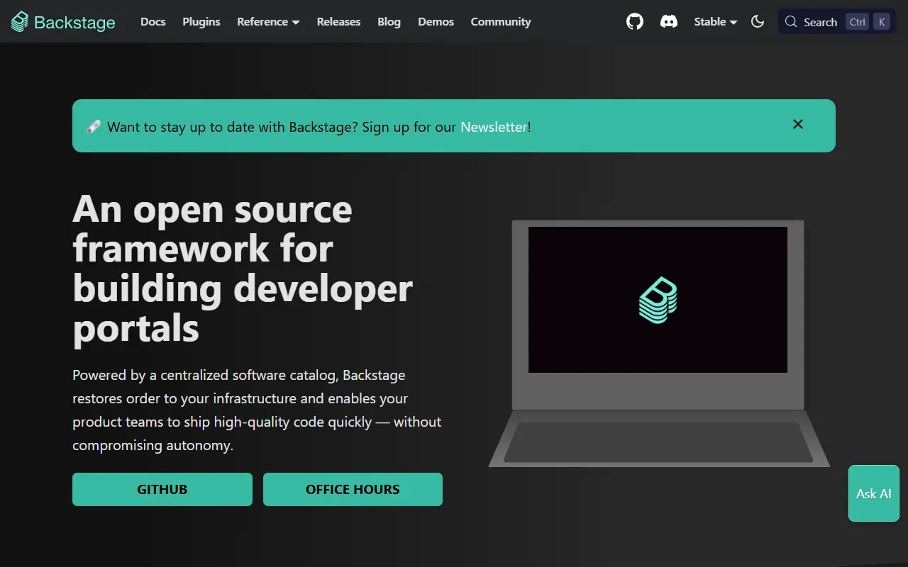 Backstage homepage screenshot
