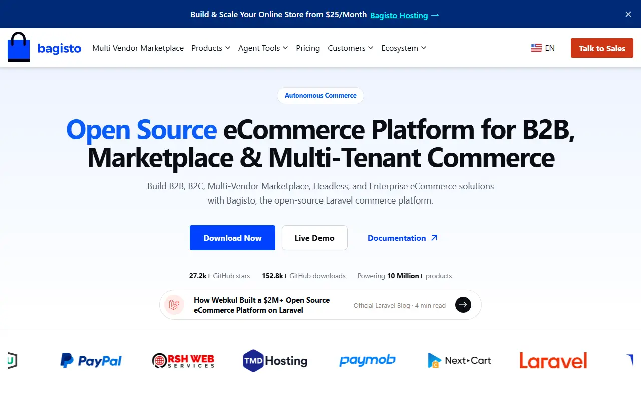 Bagisto homepage screenshot