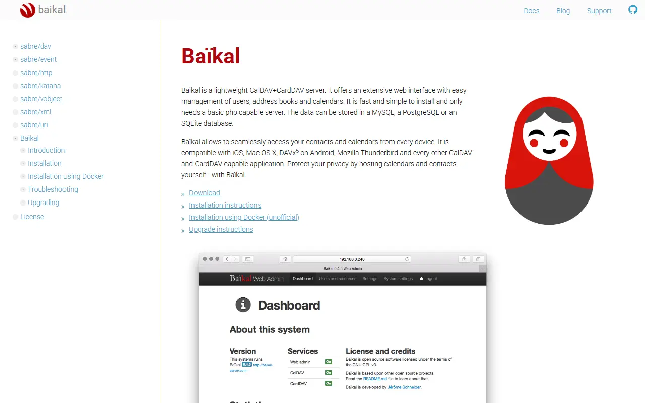 Baïkal homepage screenshot
