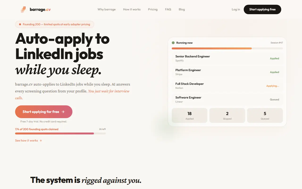 Barrage homepage screenshot