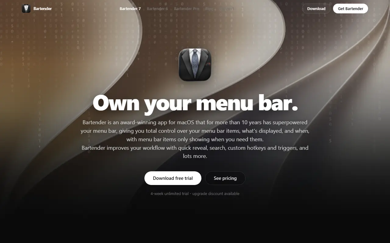 Bartender homepage screenshot