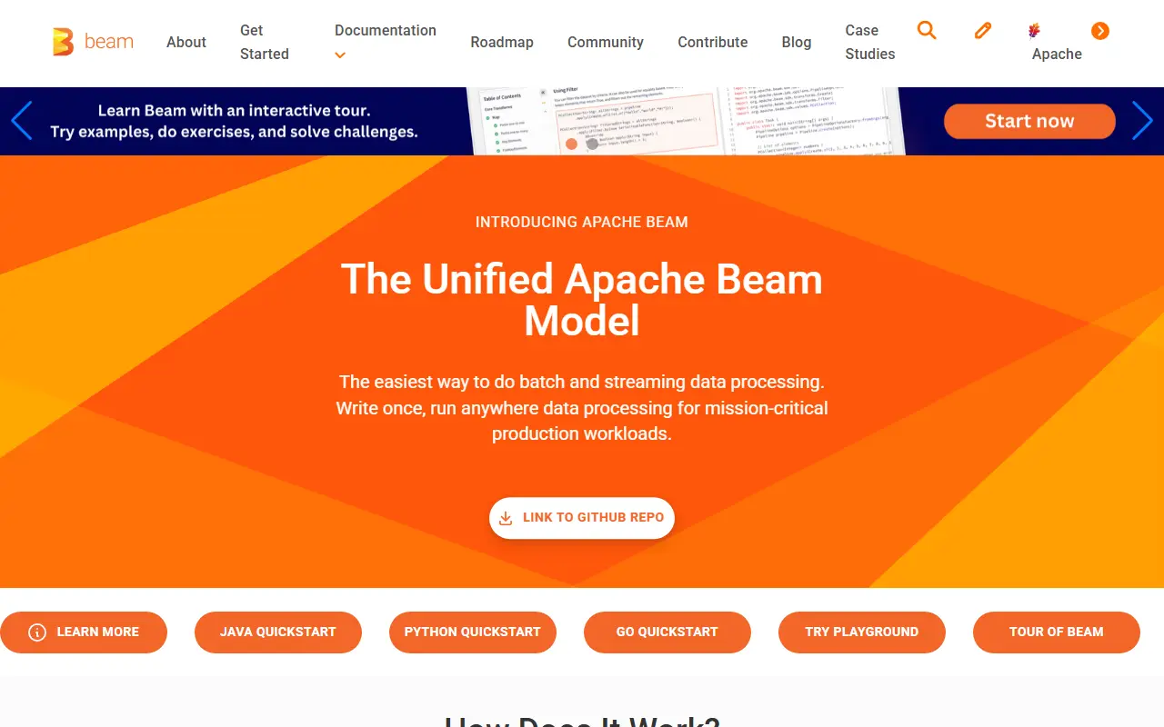 Beam homepage screenshot