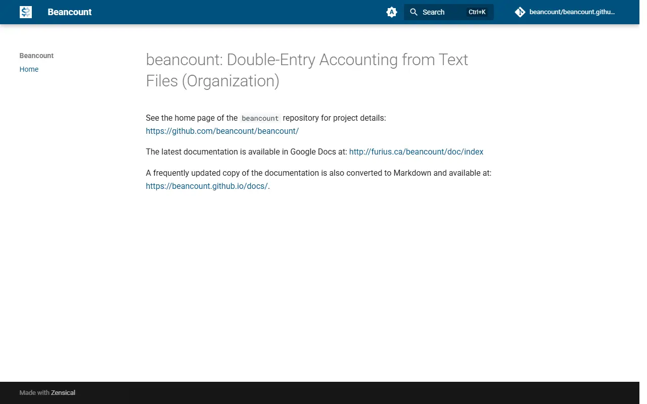 Beancount homepage screenshot