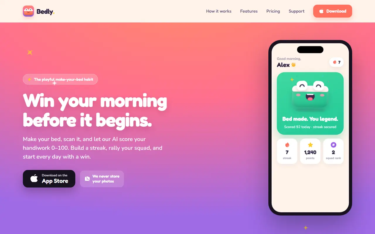 Bedly homepage screenshot