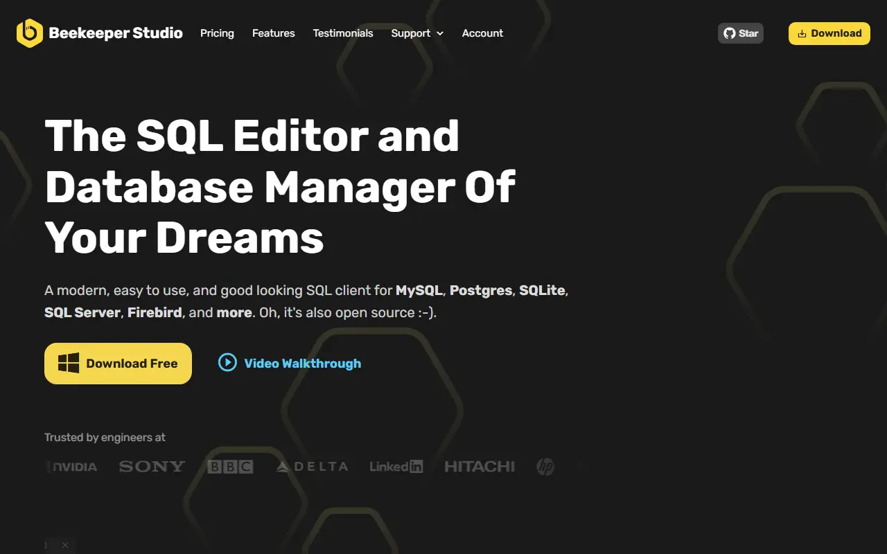 Beekeeper Studio homepage screenshot
