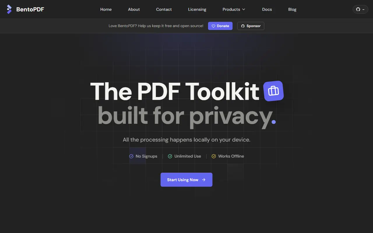 BentoPDF homepage screenshot