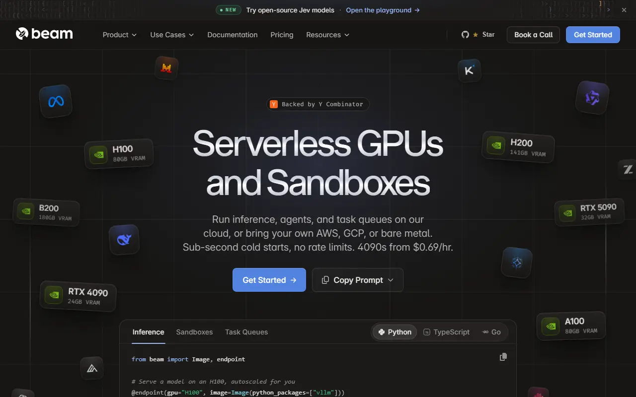 beta9 homepage screenshot