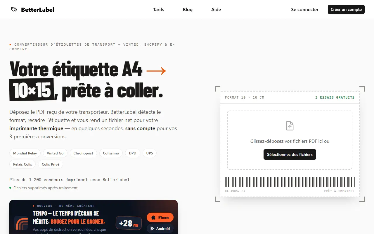 BetterLabel homepage screenshot
