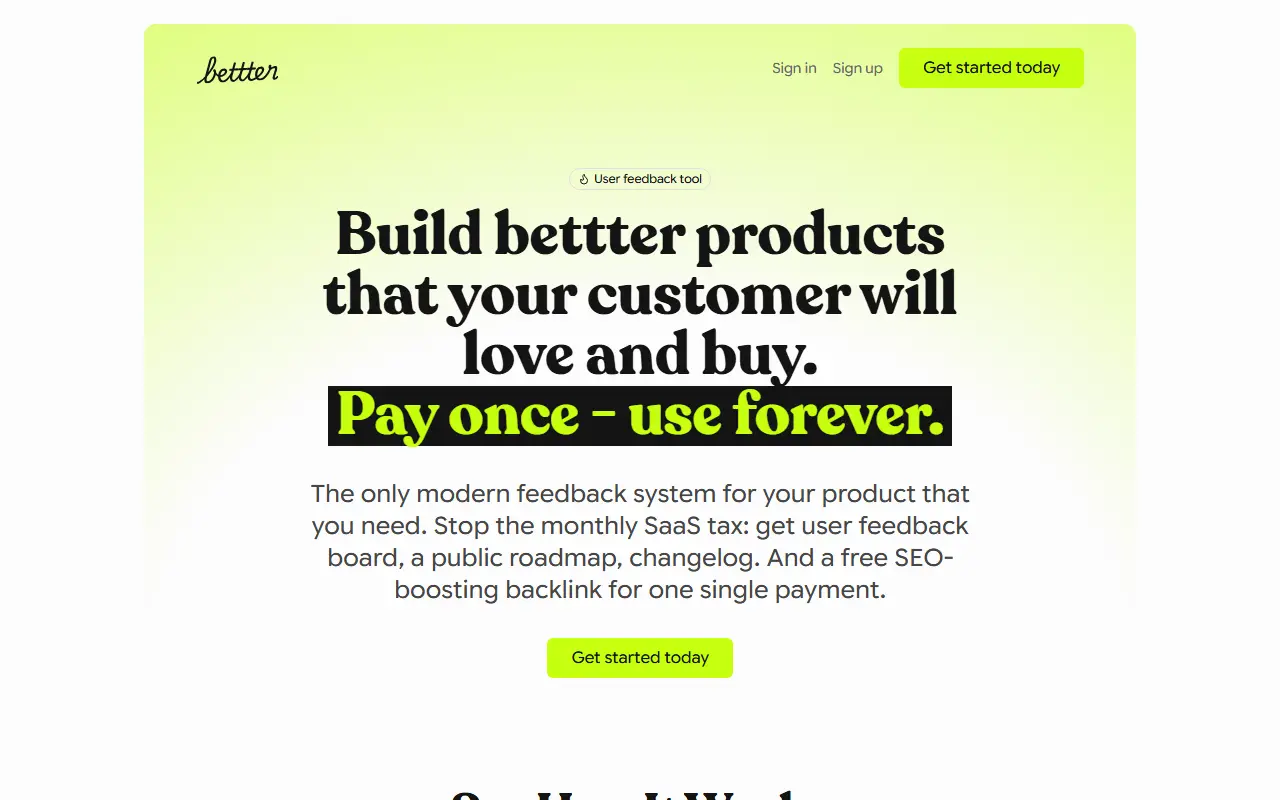 Bettter homepage screenshot