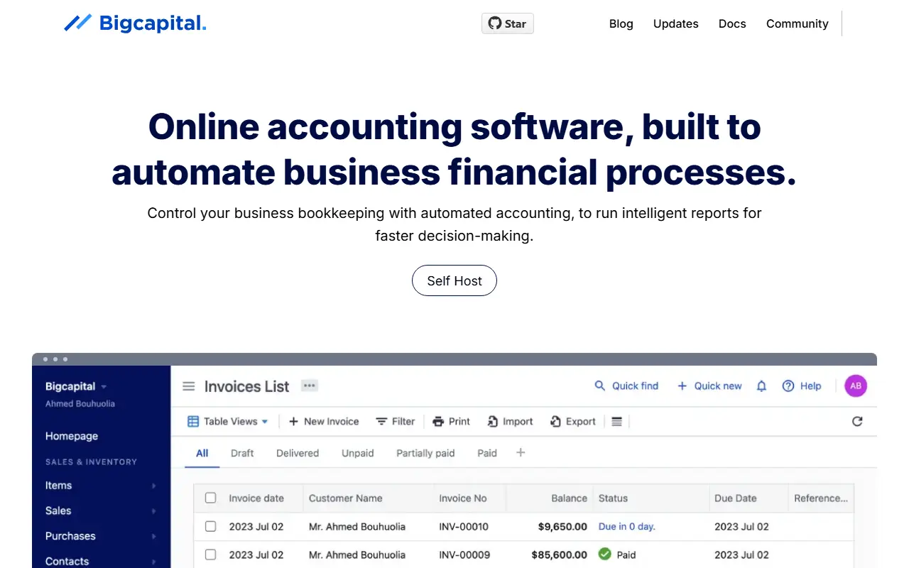 Bigcapital homepage screenshot