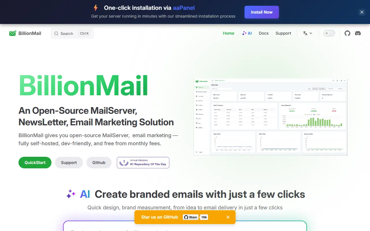 BillionMail homepage screenshot