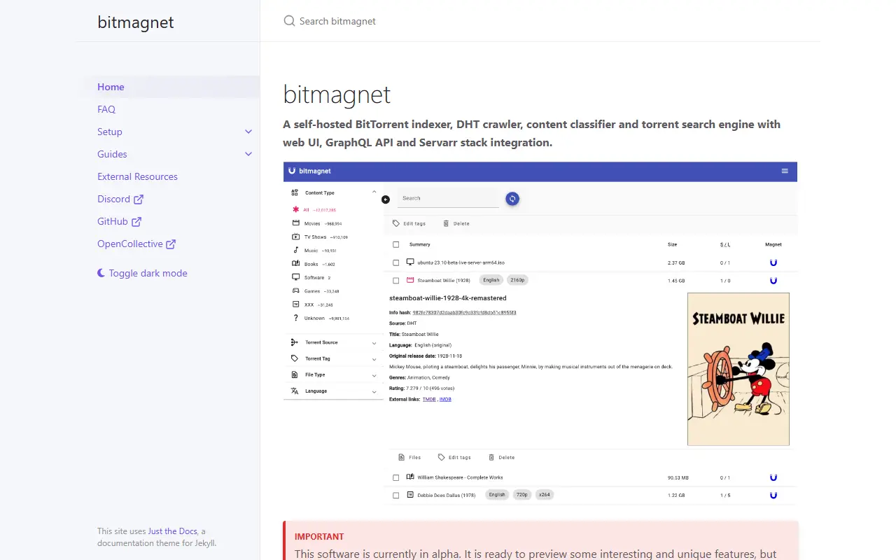 Bitmagnet homepage screenshot