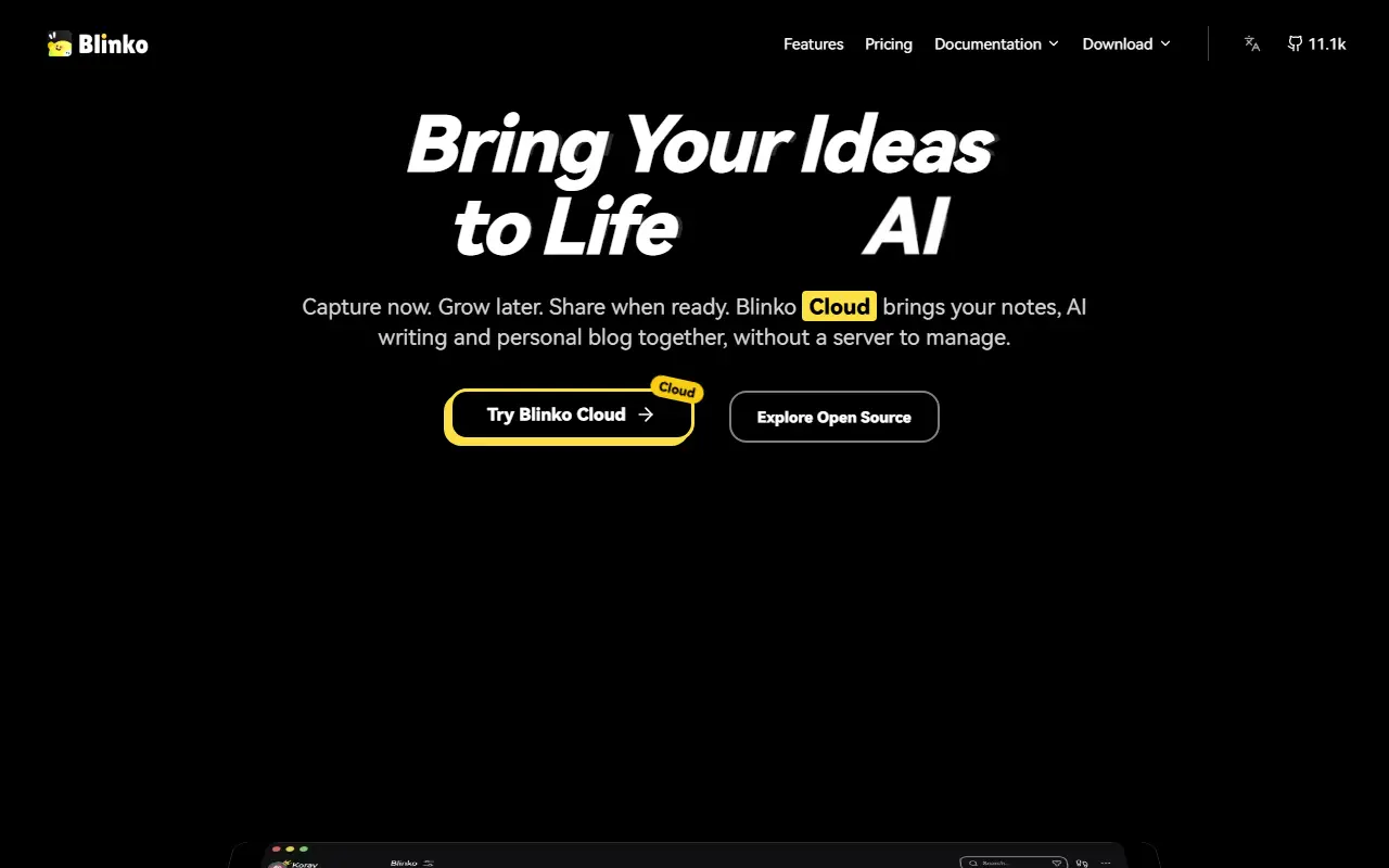 Blinko homepage screenshot