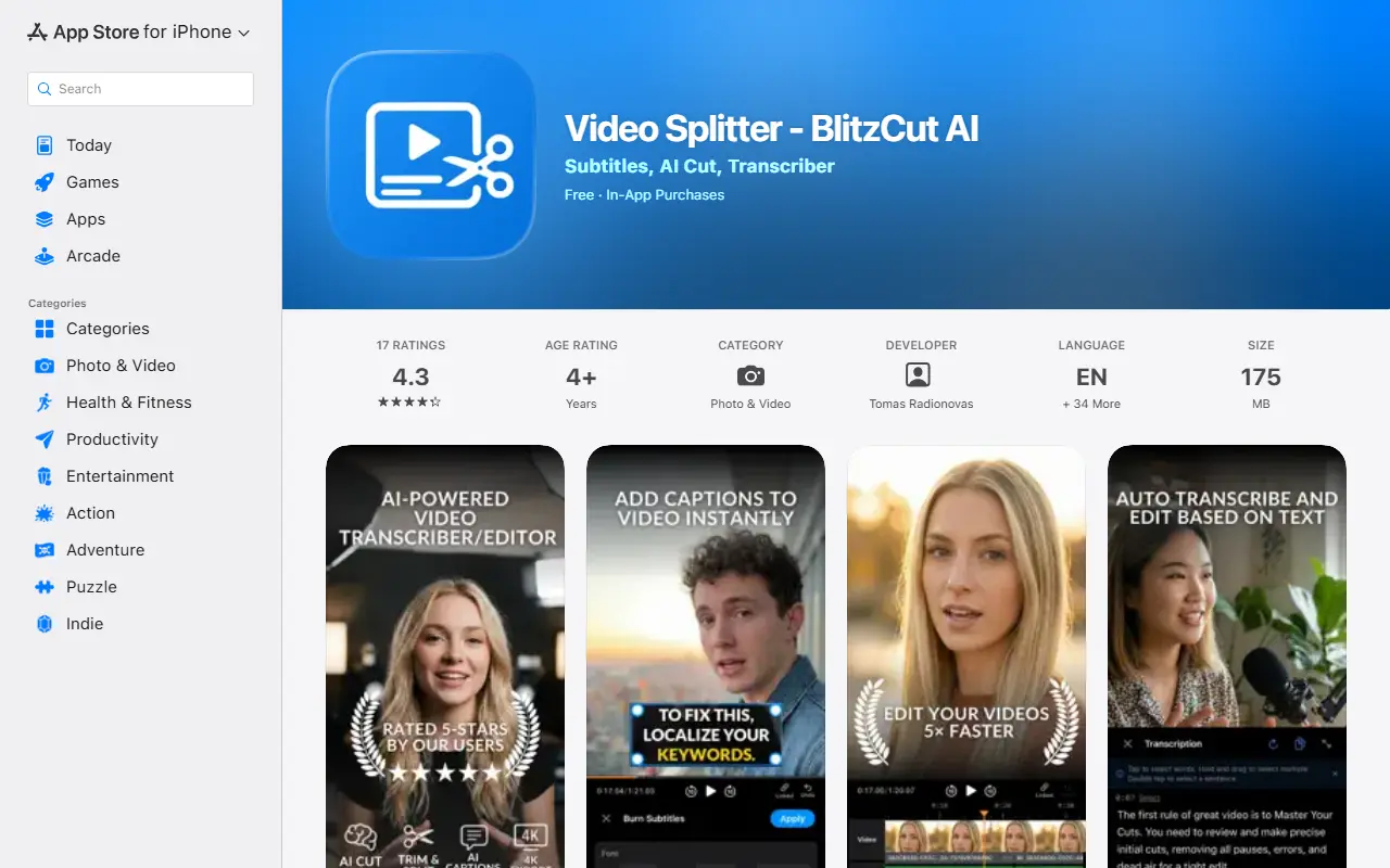 BlitzCut homepage screenshot