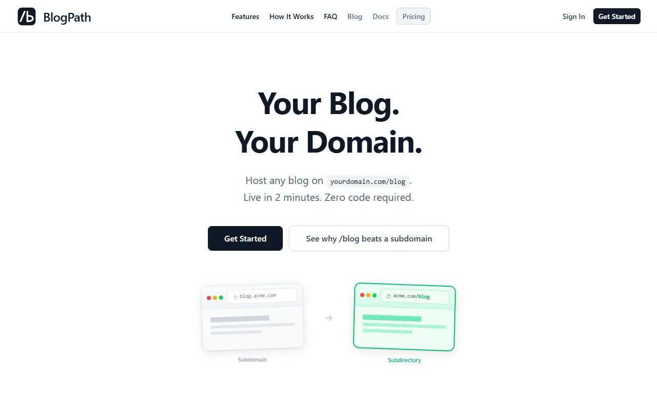 BlogPath homepage screenshot
