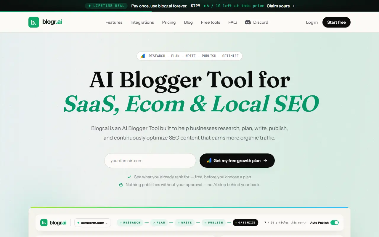 Blogr.ai homepage screenshot