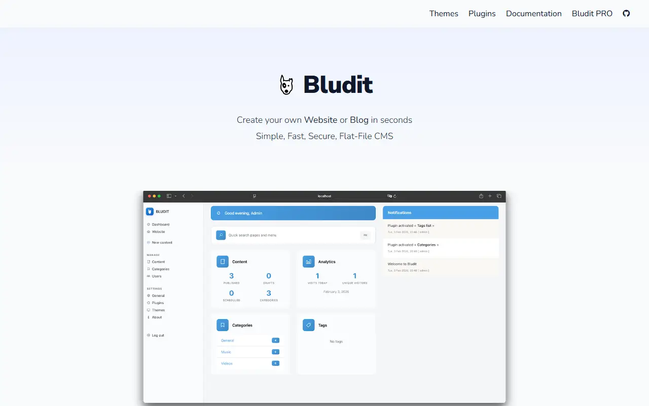 Bludit homepage screenshot