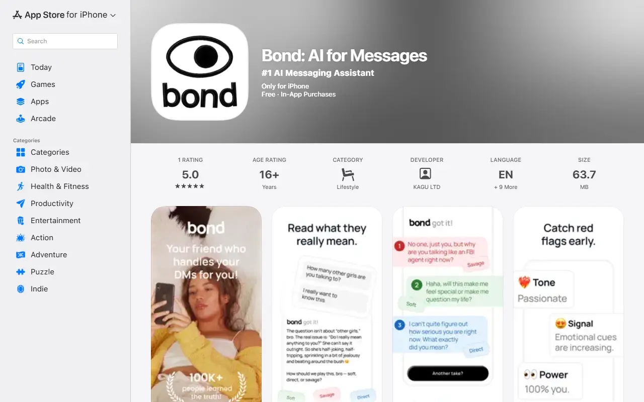 Bond homepage screenshot