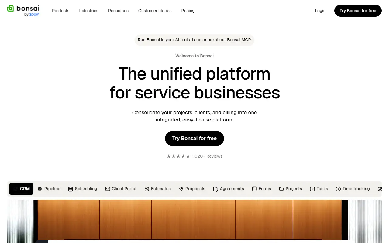 Bonsai homepage screenshot
