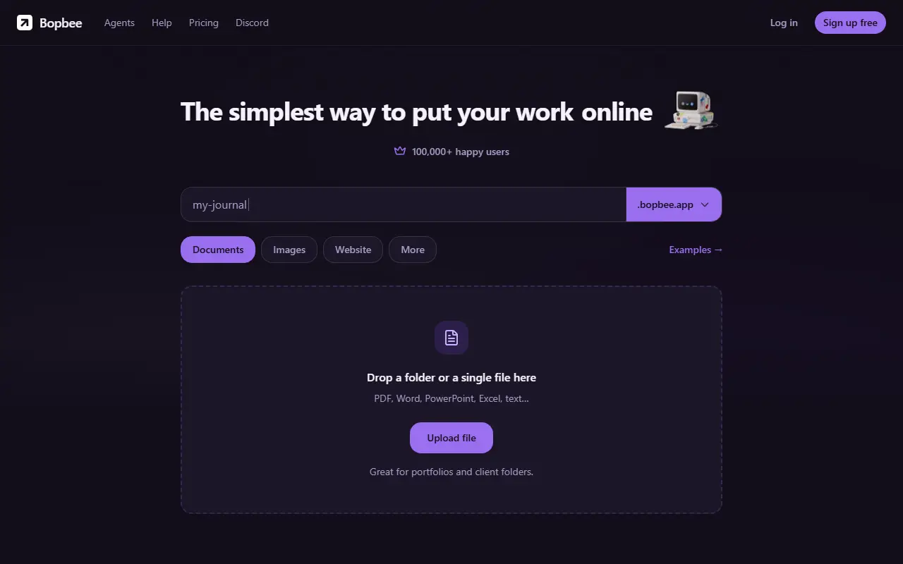 Bopbee homepage screenshot