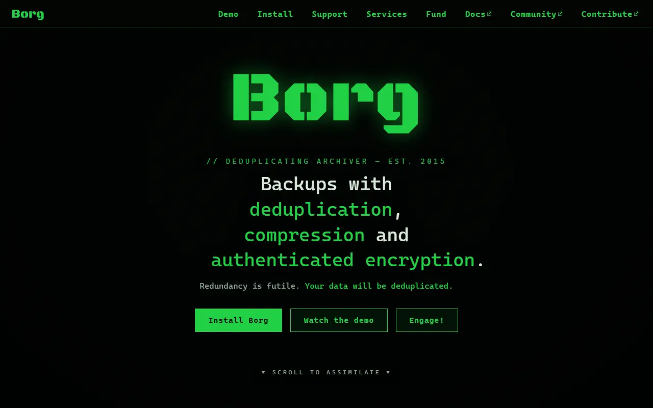BorgBackup homepage screenshot