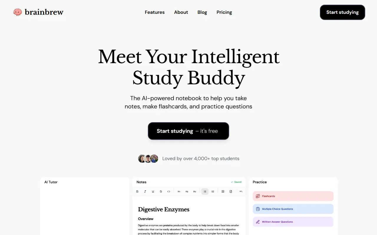 BrainBrew homepage screenshot