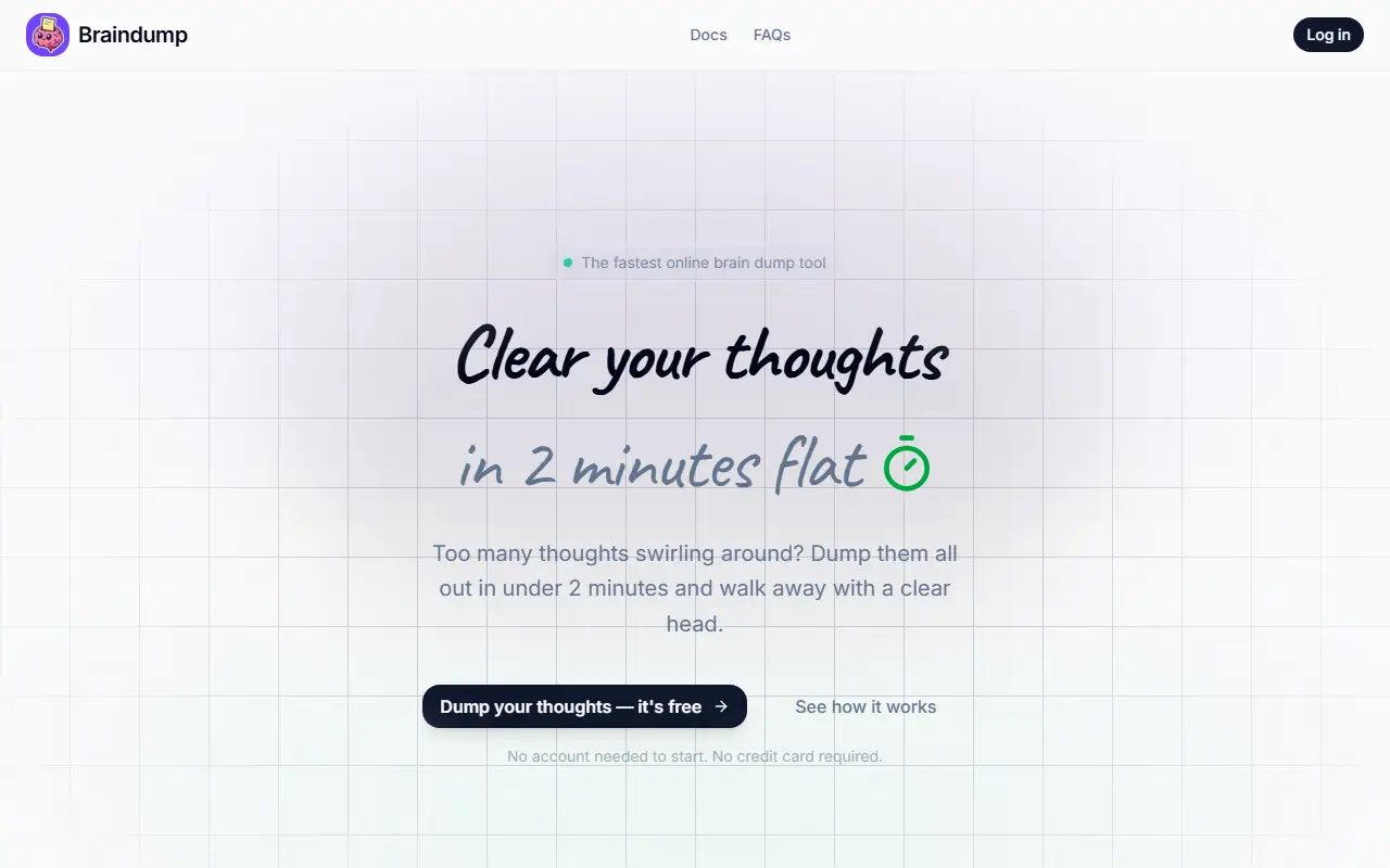 Braindump homepage screenshot